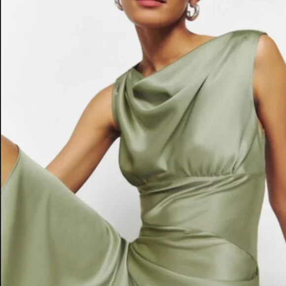 Reformation Dessa Dress NWT Midi Long Artichoke Green Maxi Cowl Neck Cocktail 4 - Picture 2 of 8